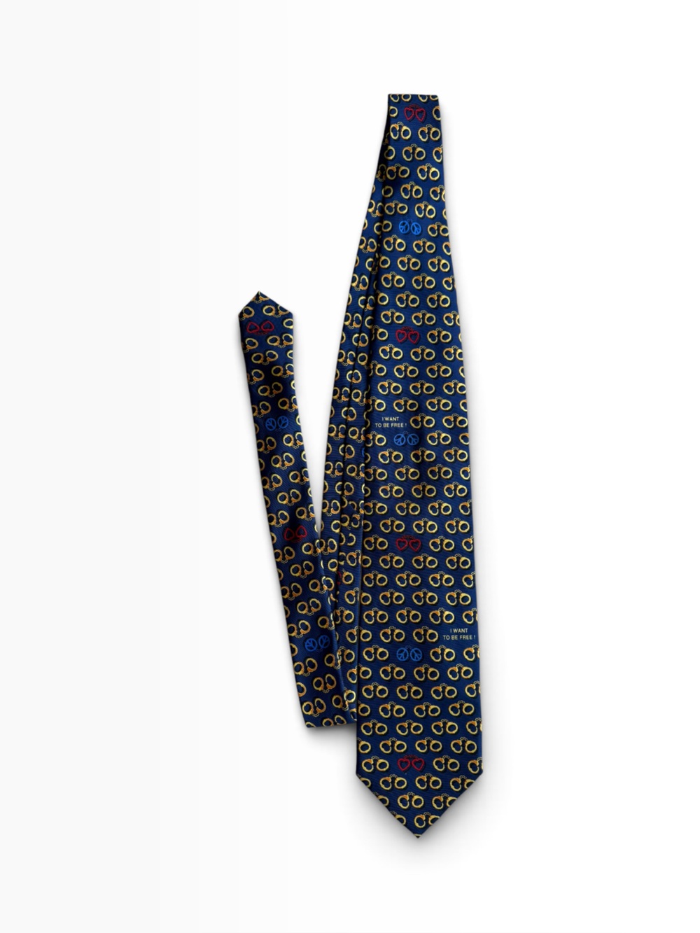 Vintage 90s Moschino Franco Era I Want to Be Free Handcuff Silk Tie Made Italy